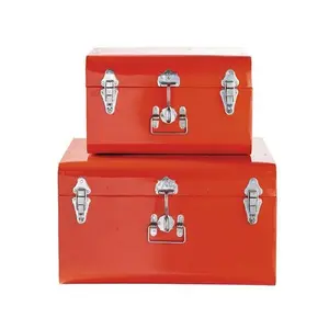 Handmade Red Color Metal Trunk Box Designer Customized Size Clothes Storage Box From Manufacturer In India