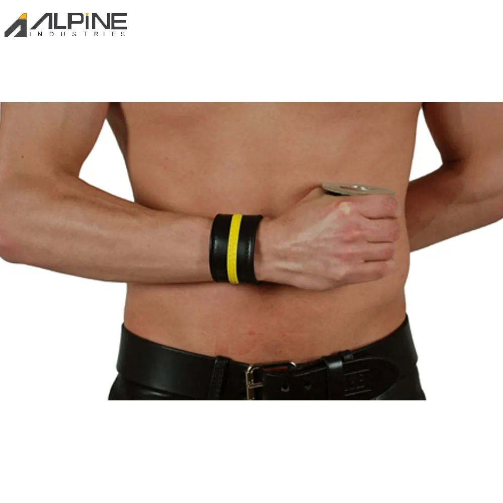 Leather Men Wrist Band With Yellow Strap