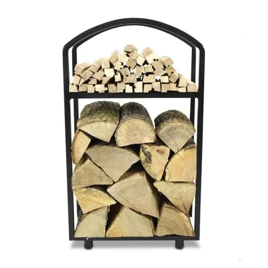 Indoor/Outdoor Fire Wood Storage Rack Holder Firewood Log Rack Shelf with Wheels Wrought Iron Decorative Log Holders