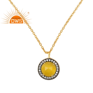 Collar de piedras preciosas de piedra lunar CZ y amarilla, cadena de plata chapada en oro 925, colgante redondo, joyería al por mayor - Product Image 2