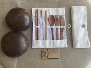 Taza de helado de cáscara de coco para batidos, taza de madera con mango, tazón de coco, bambú NATURAL - Product Image 6