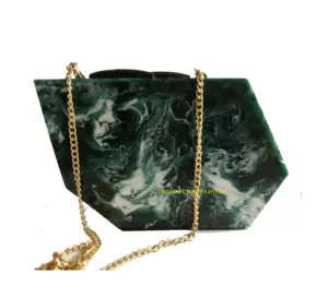 Clutch Bag Marble Color Resin Geometric Shape Acrylic Marble Color Evening bag with Gold Strap for Party