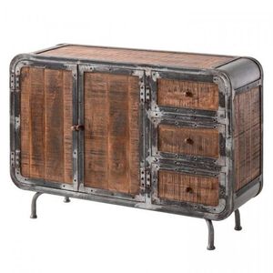 Muebles de Salón de Estilo Industrial Vintage, Madera de Mango India Sólida y Antigua, Acabado Rústico, para Casas de Campo o Apartamentos, 3 Cajones, 4 Niveles - Product Image 1