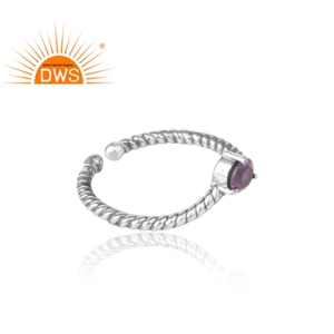 Natural Purple Amethyst Gemstone Sterling Silver Ring Jewelry Supplier <b>Oxidized</b> Stackable Ring Jewelry Wholesaler - Product Image 3