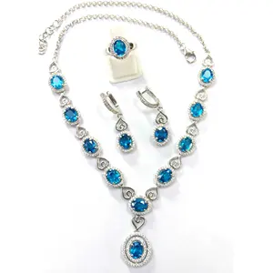 Best Design of Complete Set of Necklace Bracelet Earrings and Ring all matching in 925 Silver with all CZ stones