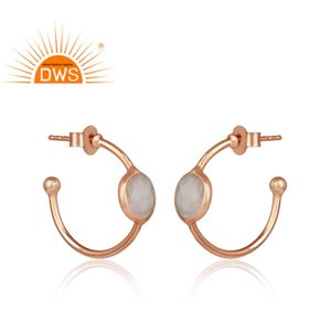 925 <b>Silver</b> Rose Gold Plated Natural Rose Quartz Gemstone <b>Hoop</b> Earring for Women Jewelry Manufacturer - Product Image 4