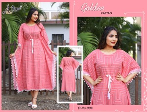 Caftán KURTI con encaje, estampado de diseñador, REYON - Product Image 6