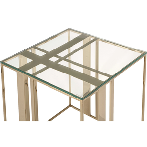 Modern Square Side <b>Table</b> with Toughened Glass Top and Shiny Brass Finished <b>Cheap</b> Steel Base for Home Hotel Restaurant Usage - Product Image 3