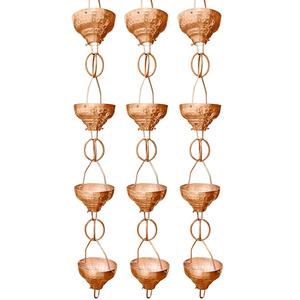 Semitree — chaîne de pluie faite à la main avec finition cuivre naturelle, 8,5 pieds, 15 tasses, tulipe, métal cuivre, décor de jardin en inde - Product Image 2