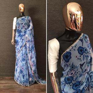 Sarees Seda Ropa de fiesta India Último diseñador Ropa de mujer Sari con blusa Japón Satén Crape Seda Telas suaves Impresión digital Sari Alphanumero - Product Image 4