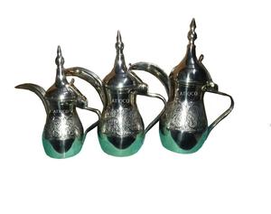Pot de café indien le plus vendu de dernière qualité supérieure plaqué argent de luxe arabe Dallah Style turc coulé au sable en laiton gaufré - Product Image 4