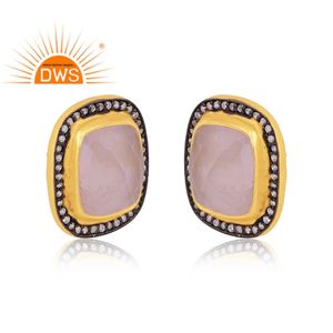 ต่างหูห้อยเงินแท้สำหรับผู้หญิงดีไซน์แบบแฮนด์เมดทำจากหินควอตซ์และเพทายสีขาวดีไซน์แบบทำด้วยมือ - Product Image 2