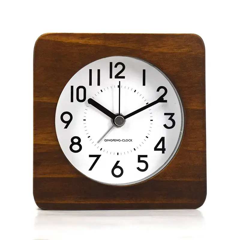 นาฬิกาปลุกทรงสี่เหลี่ยมทำจากไม้ระบบควอตซ์,นาฬิกาปลุกไม้แบบแอนะล็อกกรอบไม้เนื้อแข็งขนาดเล็กสำหรับตกแต่งโต๊ะ