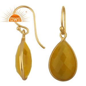 Handmade Design Sterling <b>Silver</b> 18K Gold Plated Natural Yellow Moonstone Gemstone <b>Dangle</b> <b>Earring</b> Jewelry Manufacturer - Product Image 3