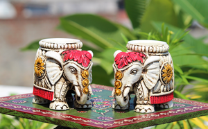 Porte-bougie ovale en bois fait main de style bohème blanc, porte-bougie à la bougie chauffe-plat, élément décoratif en fer en forme d'éléphant, décoration d'intérieur Nirmala - Product Image 3