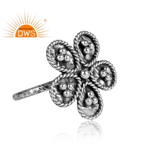 Anillo de declaración de diseñador Floral de plata 925 oxidado de alta calidad hecho a mano, joyería para mujer, regalo para ella - Product Image 3