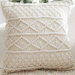 New Attractive Handmade Eco-Friendly Indian Cotton Macrame <b>Pillow</b> <b>Case</b> Vintage Knitted Pattern Customizable Colors for Home Use - Product Image 5