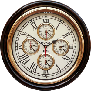 Reloj de pared de madera y latón Estilo Vintage, reloj de Tiempo Mundial, decoración de pared, regalo náutico - Product Image 1