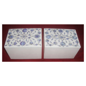 Boîtes à bijoux et cadeaux rectangulaires en marbre blanc pur exclusif, nacre bleue naturelle pour la décoration - Product Image 1