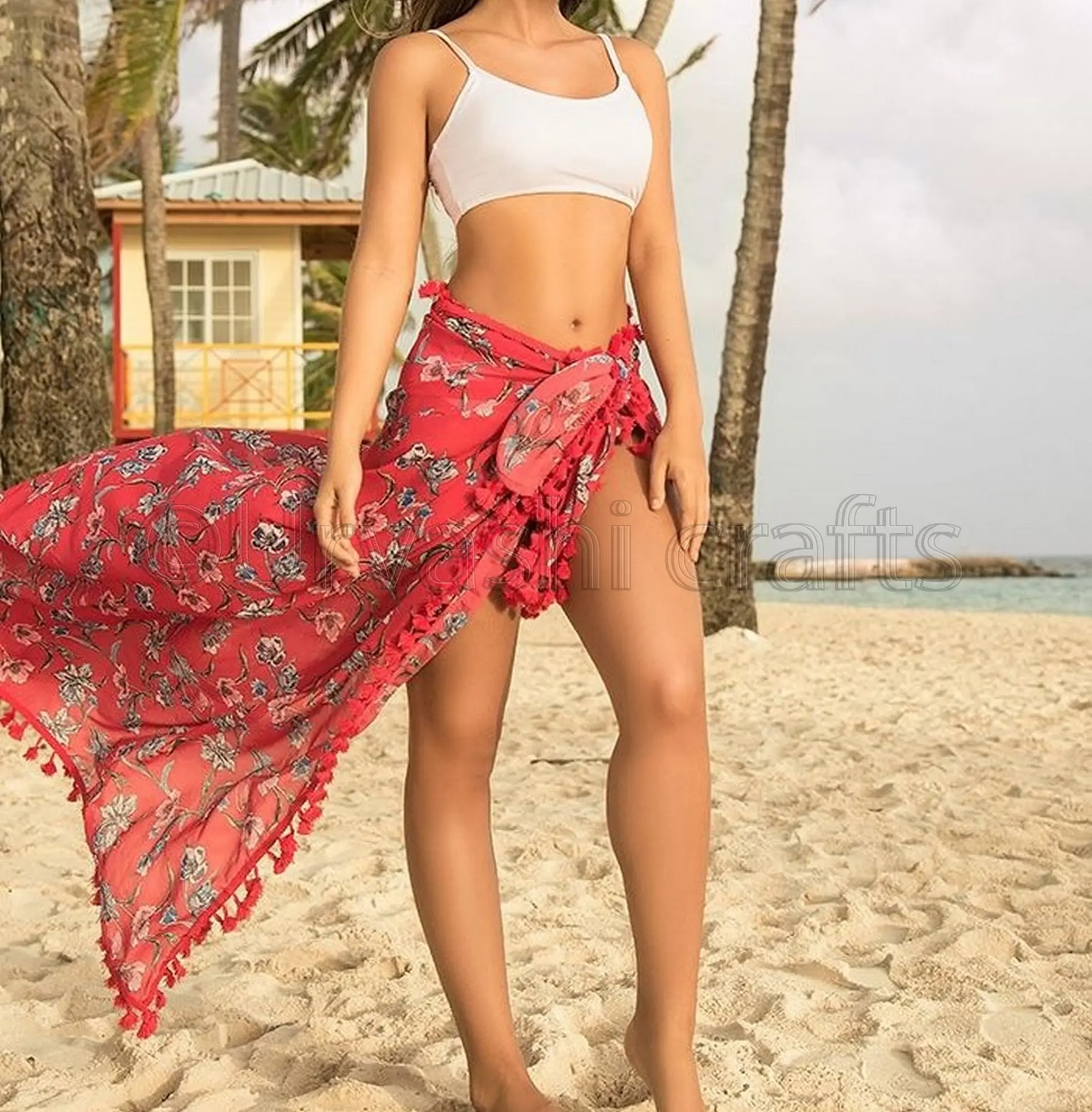 Sarung Motif Pakaian Pantai Musim Panas Desainer untuk Wanita Dijual Pakaian Sarung Pareo Renda Rumbai