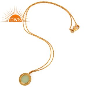 Round Prehnite Chalcedony Zircon Set Pendant Necklace Gold Plated 925 Silver Necklace Jewelry Wholesale - Product Image 3