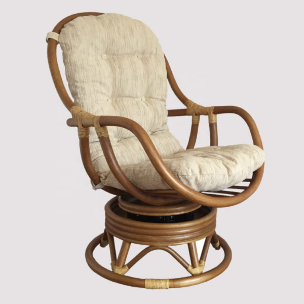 Meubles et décoration de maison en rotin naturel d'indonie, chaise pivotante en osier avec coussin