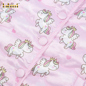 Babeeni, abrigo ecológico acolchado con estampado de unicornio para niñas, estilo informal de longitud regular, cierre de cremallera, OEM, ODM, venta al por mayor para niños - Product Image 4