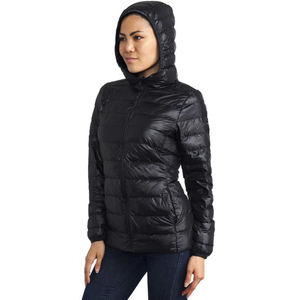 Veste matelassée épaisse à capuche de couleur unie avec logo personnalisé pour femme, veste d'hiver rembourrée en polyester, respirante, séchage rapide, pour le bureau - Product Image 5