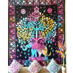 Elephant With Tree Ethnic Animal <b>Print</b> Cotton Queen Tapestry <b>Wall</b> Hanging <b>Wall</b> Decor Bedding Home Decor By Indian Consigners - Product Image 3