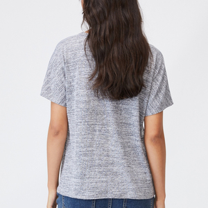 Vintage V-Neck Short Sleeve T-shirt 2021 Woman Slim Header Grey Color T Shirt Summer Tops For Women - Product Image 4