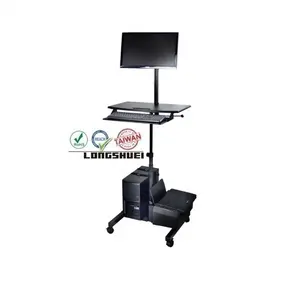 Soporte móvil de Metal y aluminio MDF, carrito de superficie de trabajo con reposapiés y bandeja para teclado y ordenador, ajustable a la altura del monitor