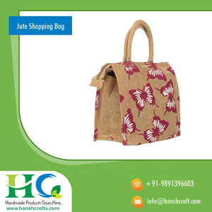 Sac à provisions en jute biodégradable de qualité supérieure fait à la main en Inde avec poignée zippée créateur fantaisie pour une utilisation polyvalente - Product Image 2