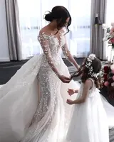 Long Sleeve Lace Appliqued Wedding Dress, Scalloped Neck