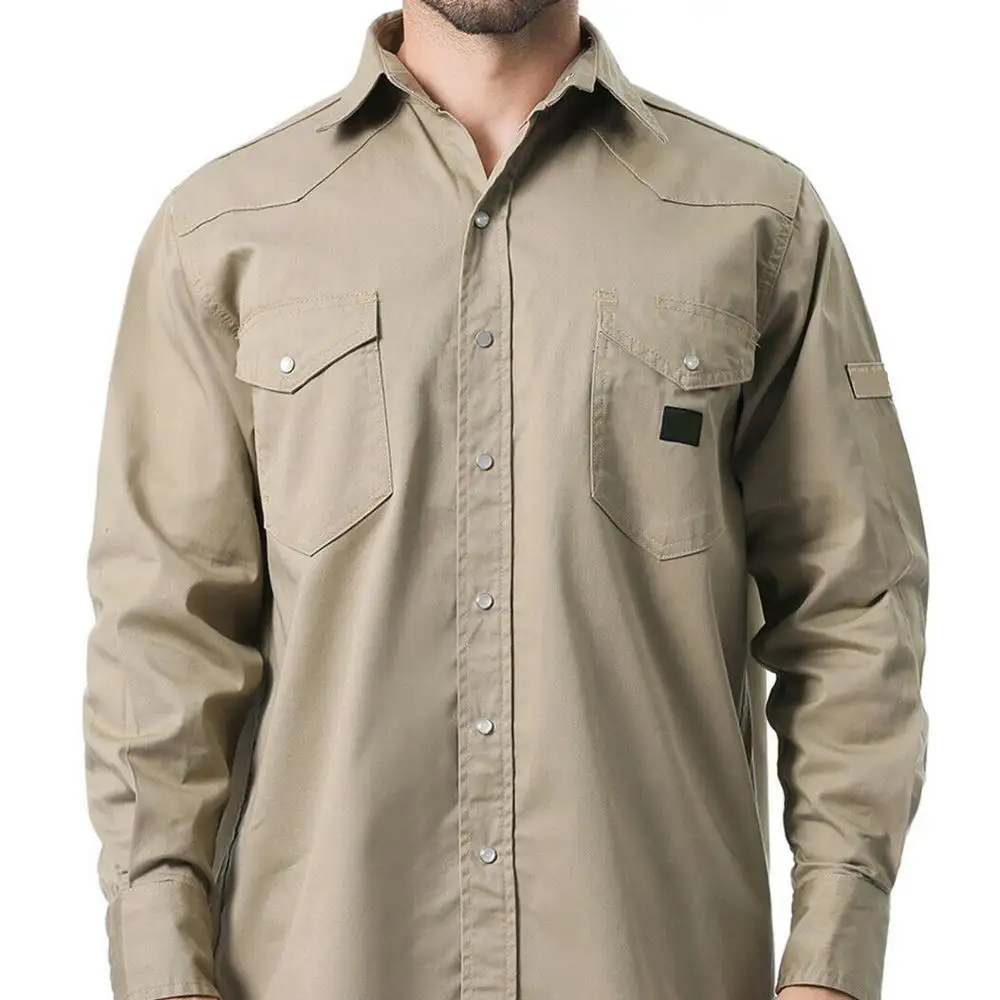 Custom Men's FR button Shirt Flame Resistant Cotton Safety Welding Uniform Work
