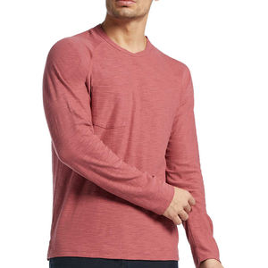 T-shirt à manches longues pour homme, couleur rose, 220 GSM, 100% coton, vente en gros OEM. - Product Image 6