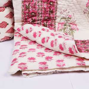 Hand <b>Block</b> <b>Printed</b> 100% Cotton Double Size Bed Cover Quilt for Hotel & Dorm Room Use All-Season - Product Image 1