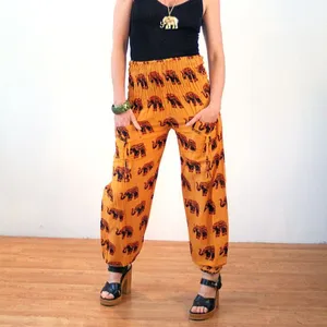 Брюки-султанки хлопковые с принтом слона, женские брюки для йоги, пижама в стиле бохо, индийские брюки, шаровары унисекс, мужские/женские, оптовая продажа