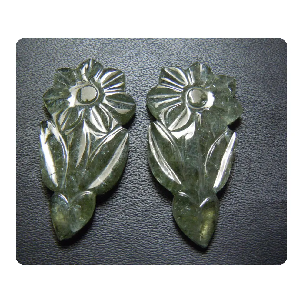 Зеленый турмалин кабошон резьба цветок пара Премиум качество изготовление ювелирных изделий оптом драгоценный камень размер-16x35 мм