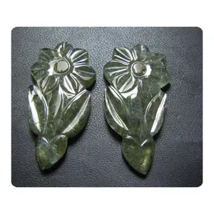Pasangan Ukiran Bunga Cabmalin Hijau Kualitas Premium, Membuat Perhiasan Grosir Batu Permata Ukuran-16X35Mm