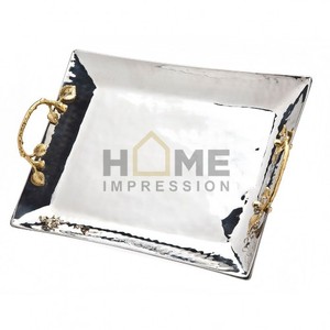 Branches de fleurs et de feuilles en laiton sans lame en acier inoxydable attachent un beau design forme ovale branches en or plateau de poignée - Product Image 6