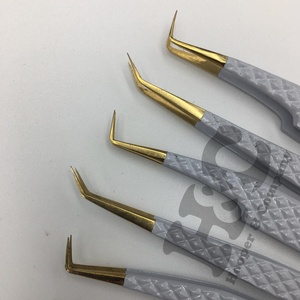 Pince à épiler Logo personnalisé Extension de cils en or Pince à épiler en acier inoxydable Outil personnalisé pour les extensions de volume de cils Pointe inclinée vison - Product Image 4