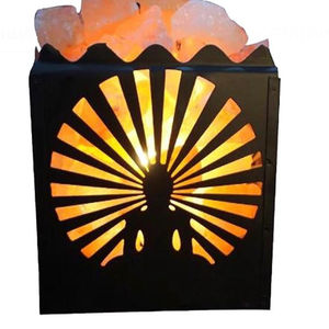 Cesta de Lámpara de Sal Tallada en Material Orgánico con Trozos de Sal Rosa del Himalaya, Tema Floral - Product Image 1