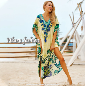 Caftan long imprimé numérique pour tenue décontractée Style de haute qualité et coupe longue cravate 100% coton - Product Image 2
