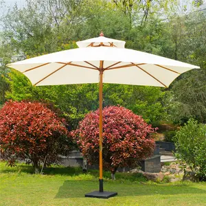 高品质批发双层白色花园伞，3X3米露台花园遮阳伞户外木制遮阳伞