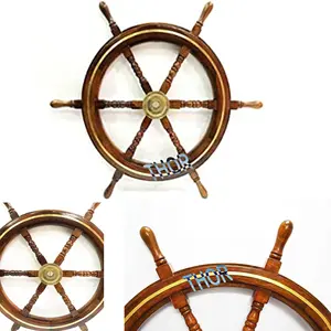 Roue de bateau en laiton et en bois 18 pouces, 1 pièce, décor de la barre nautique, volant de bateau, décorations de maison, cadeaux