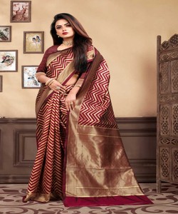 Algodón puro Banarasi Seda Saree Venta al por mayor Precio más bajo Mercado Surat Ropa étnica Ropa - Product Image 4