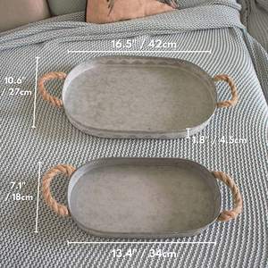 Plateau de service de nourriture en métal galvanisé de forme ovale avec finition polie et poignées de corde de qualité commerciale faite à la main - Product Image 5