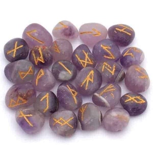 Ensemble de runes en améthyste naturelle en gros – Pierres de divination gravées en pierre précieuse violette - Product Image 2