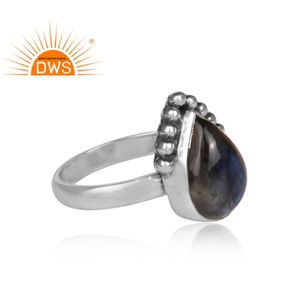 Bague en pierre précieuse Labradorite naturelle, anneau réglable en argent anodisé, fait à la main, vente en gros, bijoux fantaisie - Product Image 3