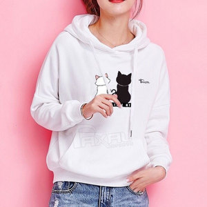 เสื้อฮู้ดผู้หญิงผ้าฝ้าย 100% เนื้อผ้าทอเบาสำหรับฤดูหนาว แห้งเร็ว ระบายอากาศได้ดี สีปรับแต่งได้ คอปกแบบมีฮู้ด - Product Image 2